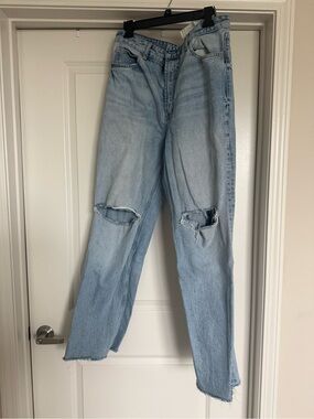 Zara Light Blue Distressed Wide-Leg Jeans
